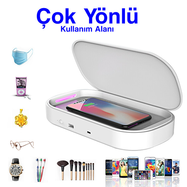 Beyaz Kablosuz Şarj Aleti Ve Uv Maske Sterilizasyon Kutusu Dezenfektan Cihazı