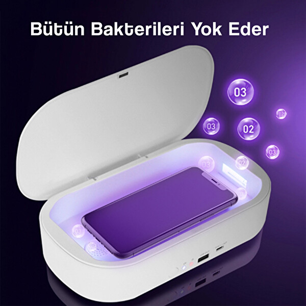 Beyaz Kablosuz Şarj Aleti Ve Uv Maske Sterilizasyon Kutusu Dezenfektan Cihazı