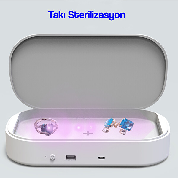 Beyaz Kablosuz Şarj Aleti Ve Uv Maske Sterilizasyon Kutusu Dezenfektan Cihazı