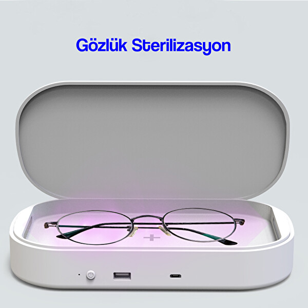 Beyaz Kablosuz Şarj Aleti Ve Uv Maske Sterilizasyon Kutusu Dezenfektan Cihazı