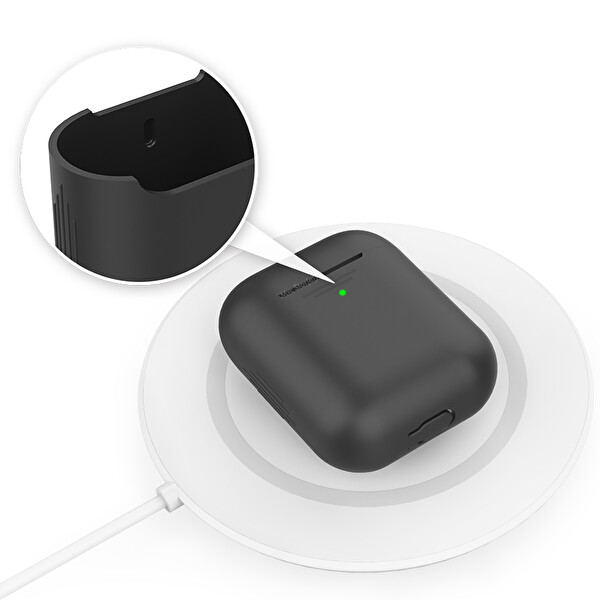 Siyah Airpods Ile Uyumlu Kılıf 1-2 Nesil Silikon Case Pt02-f
