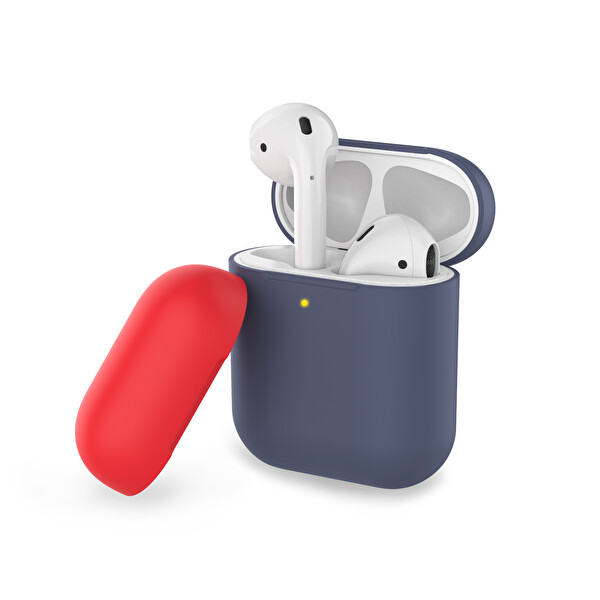 Kırmızı Airpods Ile Uyumlu Kılıf 1-2 Nesil Mat Silikon Case Yedek Kapak Hediyeli Pt-38