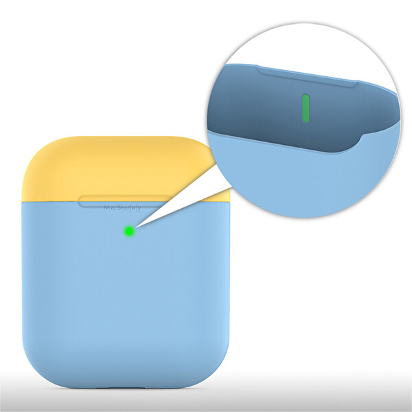 Açık Mavi Airpods Ile Uyumlu Kılıf 1-2 Nesil Mat Silikon Case Yedek Kapak Hediyeli Pt-38