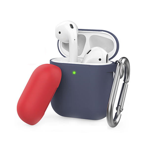 Lacivert Mavi Airpods Ile Uyumlu Kılıf 1-2 Nesil Mat Silikon Case Kemer Klips Kapak Hediyeli Pt46