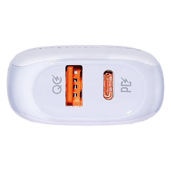 Beyaz Hızlı Şarj Aleti Güç Adaptörü 20w Qc/pd Type-c Ve Usb-a Girişli Iphone Ile Uyumlu