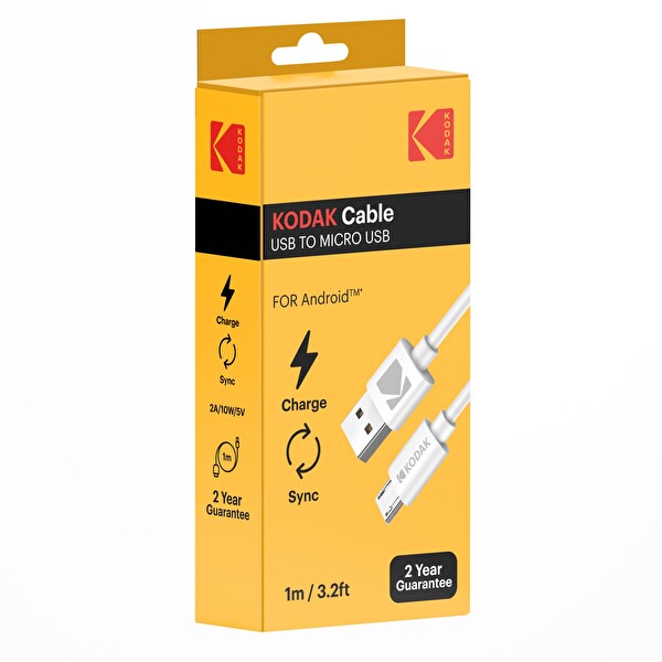 Kodak USB - Mikro USB 1 M Beyaz Şarj Kablosu