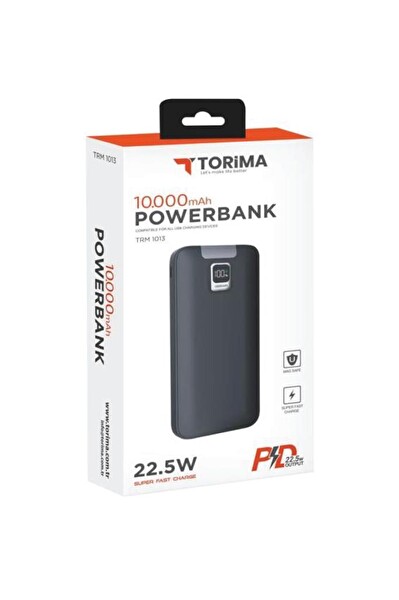 Torima TRM-1013 10.000 mAh 22.5W Hızlı Şarj Özellikli Dijital Şarj Göstergeli Siyah Powerbank
