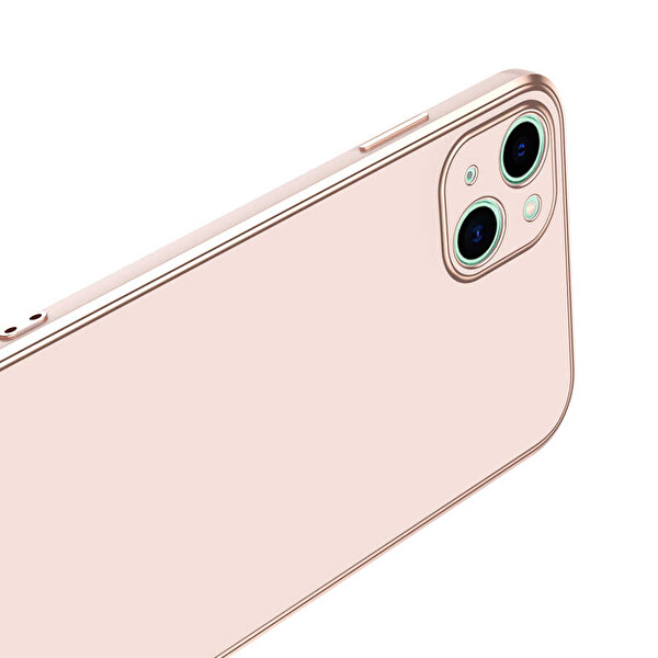 Gpack Apple iPhone 14 Plus Kılıf Bark Parlak Silikon Renkli Kenarları Rose Turkuaz