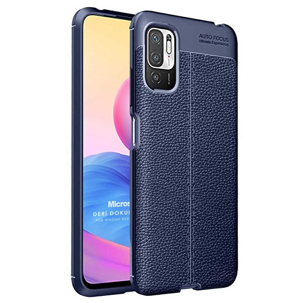 Microsonic Xiaomi Redmi Note 10 5g Kılıf Deri Dokulu Silikon Lacivert