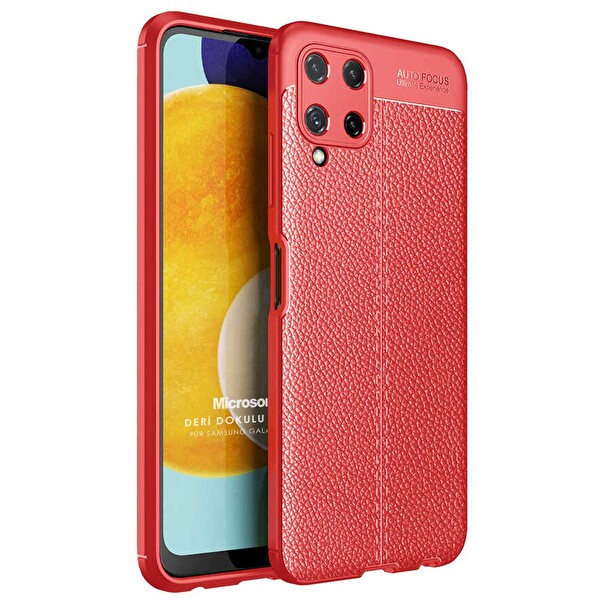 Microsonic Samsung Galaxy A22 4g Kılıf Deri Dokulu Silikon Kırmızı