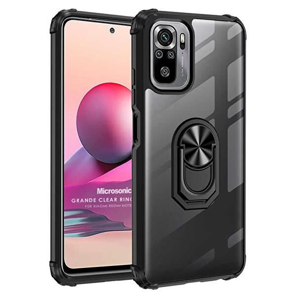 Microsonic Xiaomi Redmi Note 10s Kılıf Grande Clear Ring Holder Siyah