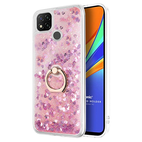 Microsonic Xiaomi Redmi 9c Kılıf Glitter Liquid Holder Pembe