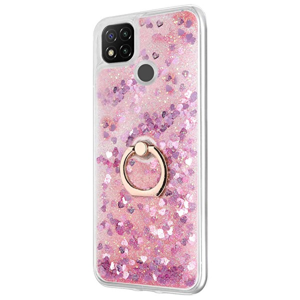 Microsonic Xiaomi Redmi 9c Kılıf Glitter Liquid Holder Pembe