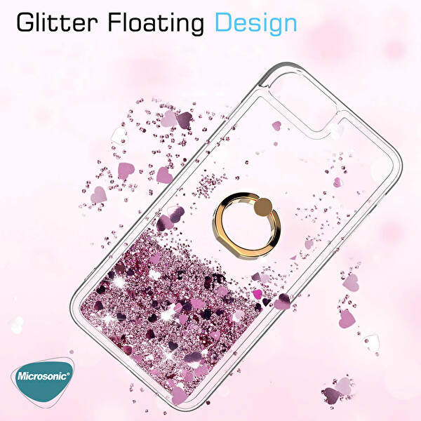 Microsonic Xiaomi Redmi 9c Kılıf Glitter Liquid Holder Pembe