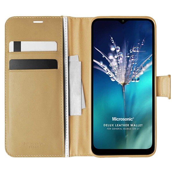 Microsonic General Mobile Gm 21 Kılıf Delux Leather Wallet Gold