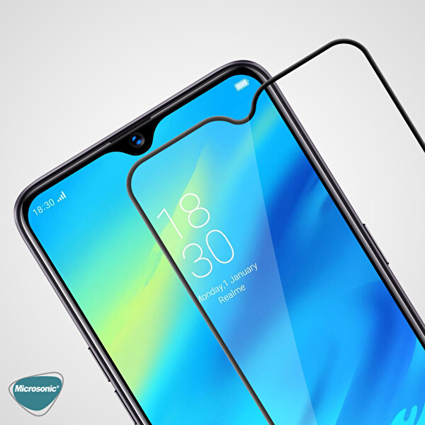 Microsonic Realme C21 Tam Kaplayan Temperli Cam Ekran Koruyucu Siyah