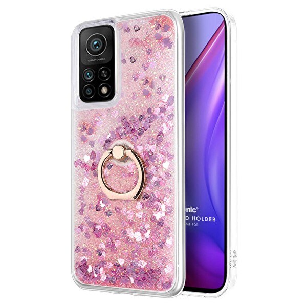 Microsonic Xiaomi Mi 10t Pro Kılıf Glitter Liquid Holder Pembe