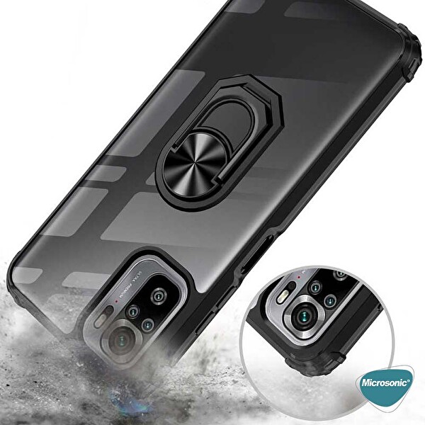 Microsonic Xiaomi Redmi Note 10s Kılıf Grande Clear Ring Holder Kırmızı