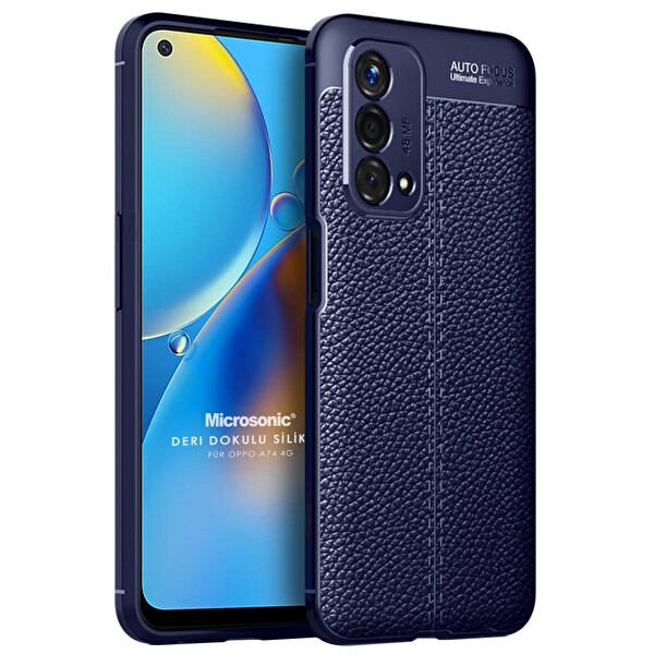Microsonic Oppo A74 4g Kılıf Deri Dokulu Silikon Lacivert