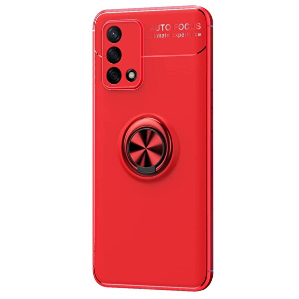 Microsonic Oppo A74 4g Kılıf Kickstand Ring Holder Kırmızı