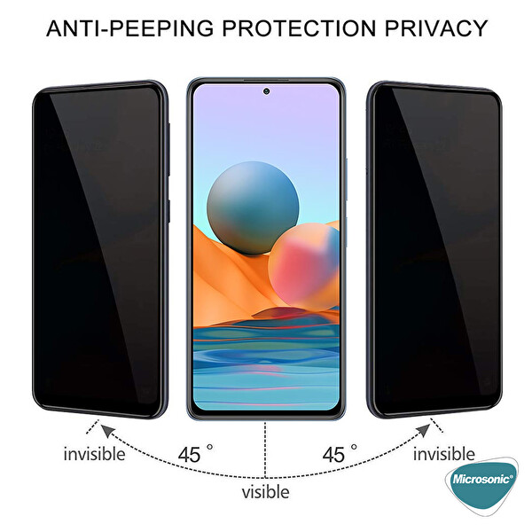 Microsonic Xiaomi Redmi Note 10s Privacy 5d Gizlilik Filtreli Cam Ekran Koruyucu Siyah