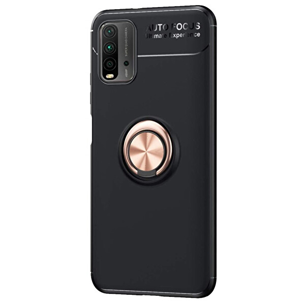 Microsonic Xiaomi Redmi 9t Kılıf Kickstand Ring Holder Siyah Rose