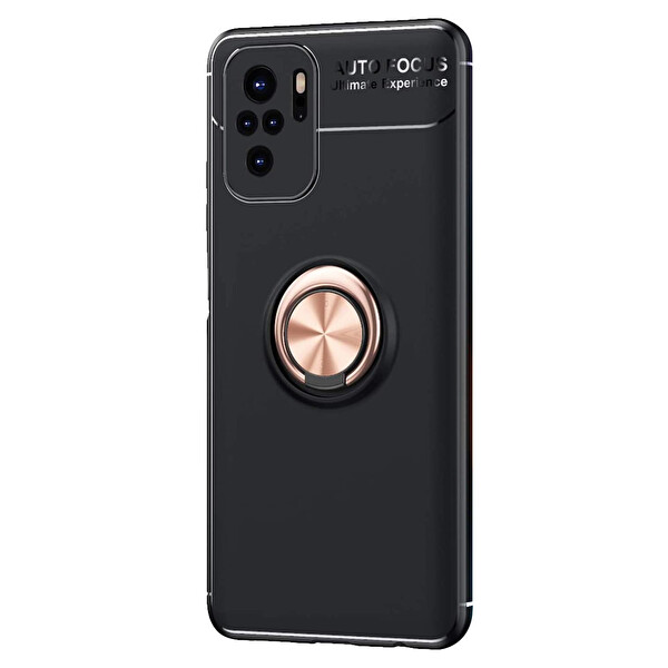 Microsonic Xiaomi Redmi Note 10s Kılıf Kickstand Ring Holder Siyah Rose