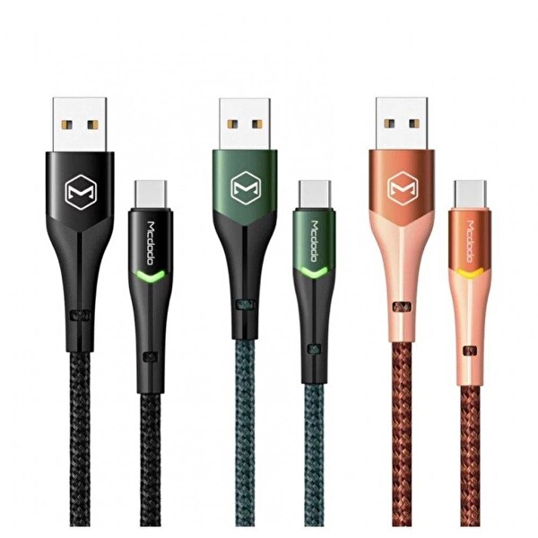 Mcdodo CA-7961 Type-C LED Işıklı Hızlı 3A 1 M Yeşil Data Şarj Kablo