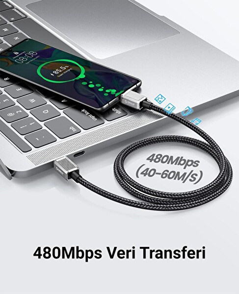 Orico GQZ60-15-BK-BP 60W 3A PD Type-C to Type-C Hızlı 1.5 M Siyah Şarj ve Data Kablosu