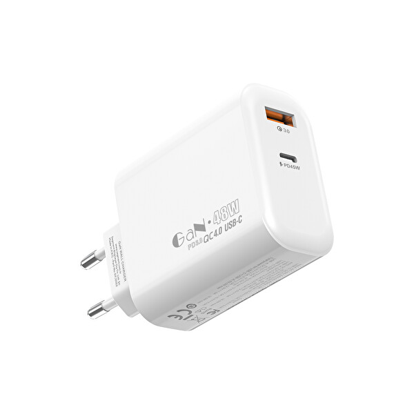S-Link SL-EC68 45W GAN PD 30W QC 18W Type Type USB-C - USB A Hızlı Beyaz Ev Notebook Şarj Adaptör
