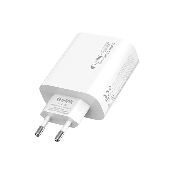 S-Link SL-EC68 45W GAN PD 30W QC 18W Type Type USB-C - USB A Hızlı Beyaz Ev Notebook Şarj Adaptör