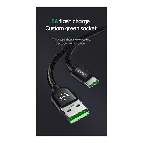 Mcdodo Vooc CH-5800 22.5W 5A 1.2 M Siyah Şarj Cihazı ve Type C Kablo