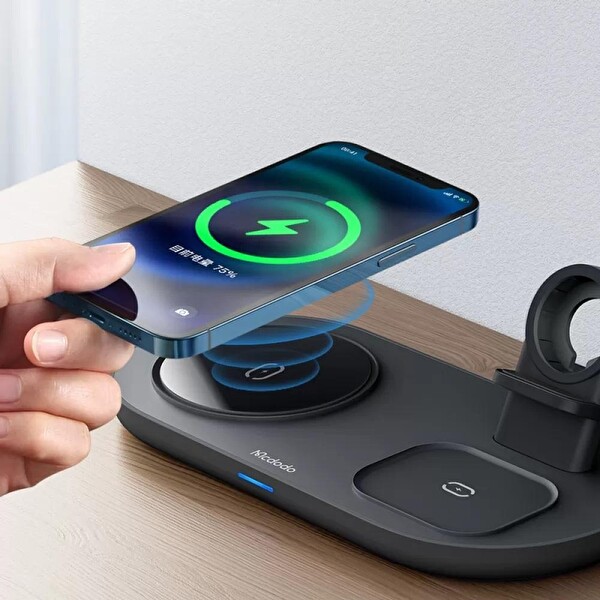 Mcdodo CH-7063 3in1 15W Çoklu Magsafe Kulaklık Saat ve Telefon Şarj Stand Siyah