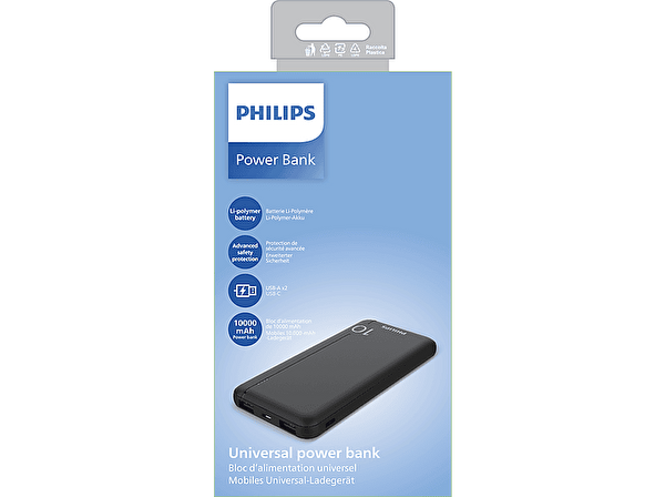 Philips DLP1810CB 10.000 mAh 2xUSB-A 2.1A USB-C Çıkış Taşınabilir Şarj Cihazı Siyah