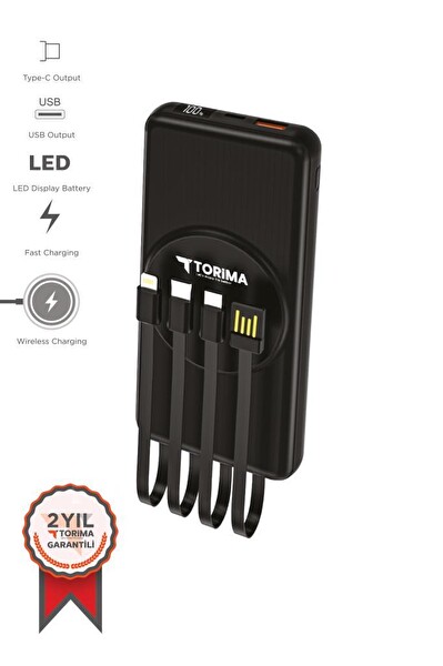 Torima TRM-1014 Siyah 10.000 mAh Wireless Dijital Göstergeli Hızlı Şarjlı Powerbank