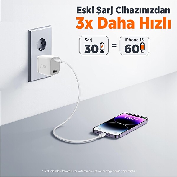Juo 35W GaN USB-C + USB-A Şarj Aleti iPhone & iPad & Samsung PPS Uyumlu PD QC4.0 Type-C Hızlı Şarj Cihazı Beyaz