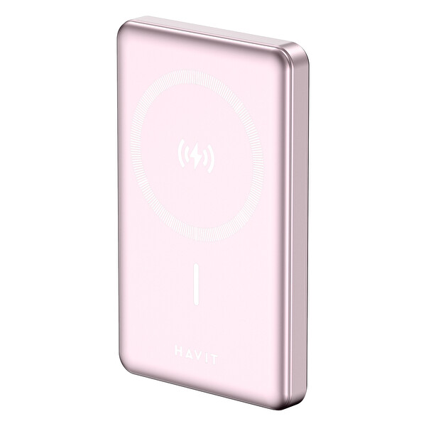 Havit PB5203 Ultra İnce 20W 10.000 mAh Magsafe Manyetik Kablosuz Pembe Powerbank