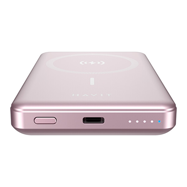 Havit PB5203 Ultra İnce 20W 10.000 mAh Magsafe Manyetik Kablosuz Pembe Powerbank