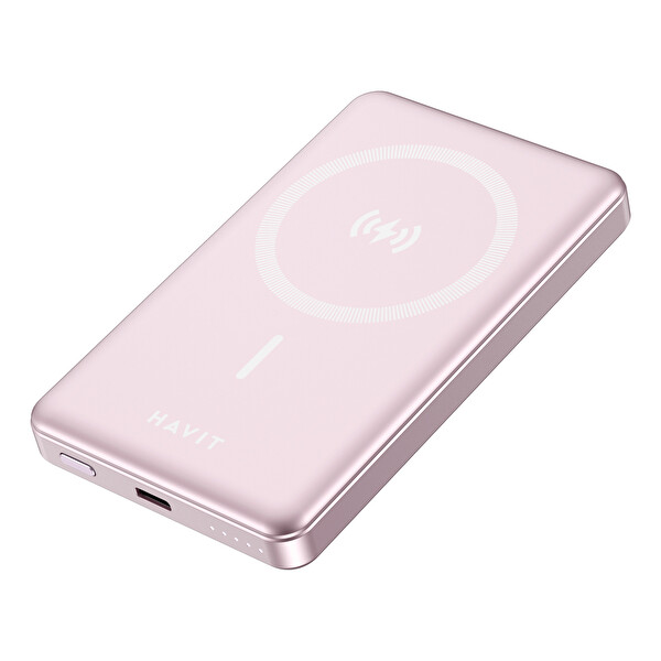 Havit PB5203 Ultra İnce 20W 10.000 mAh Magsafe Manyetik Kablosuz Pembe Powerbank