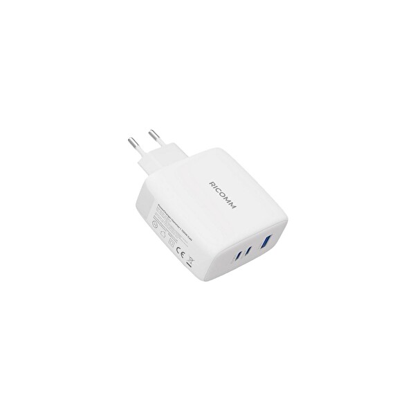 Ricomm 100 W GaN 3 Portlu USB-C + USB-A Şarj Aleti QC5.0 PD Type-C Hızlı Şarj Cihazı ve 100 W Şarj Kablosu