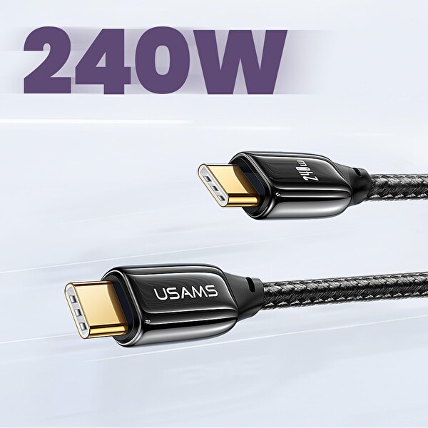 Usams US-SJ581 PD3.1 Type-C To Type-C Çinko Alaşım 240W Hızlı Şarj ve Data Kablosu 2 M