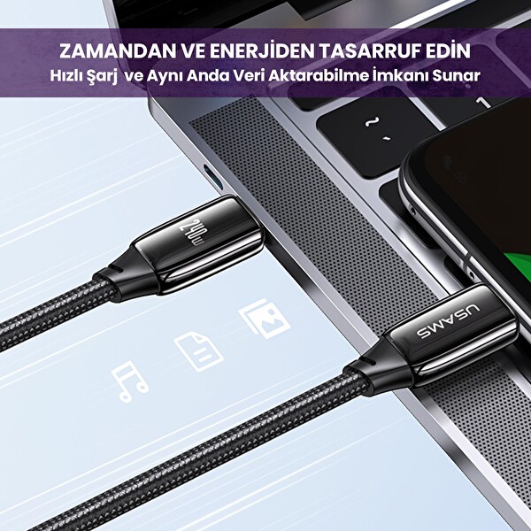 Usams US-SJ581 PD3.1 Type-C To Type-C Çinko Alaşım 240W Hızlı Şarj ve Data Kablosu 2 M