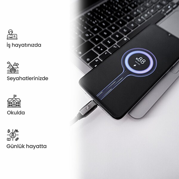 Usams US-SJ581 PD3.1 Type-C To Type-C Çinko Alaşım 240W Hızlı Şarj ve Data Kablosu 2 M