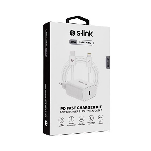 S-Link SL-EC62PD Hızlı Ev Şarj Adaptörü PD Lightning Kablolu 20W PD3.0+QC4.0