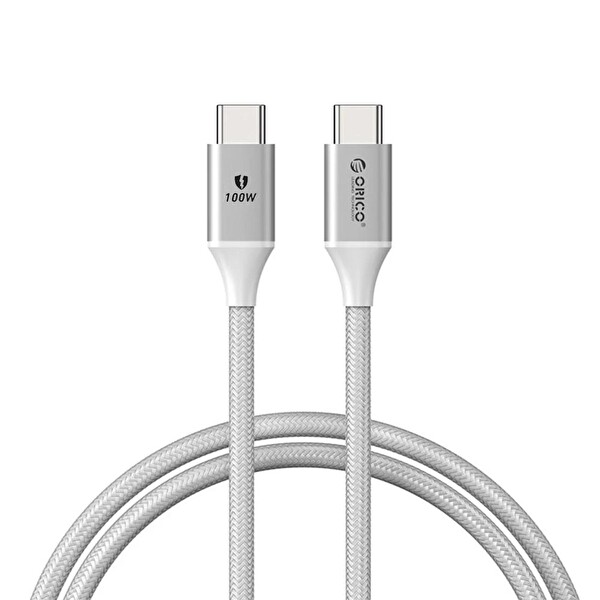 Orico CDX-100CC-WH-BP 100W 5A PD Type-C to Type-C Hızlı Şarj ve Data Kablosu 1 Metre Beyaz