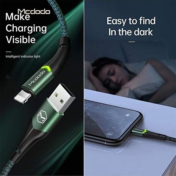 Mcdodo CA-7840 Işıklı Lightning Data ve Şarj Kablosu 1.2 M Siyah