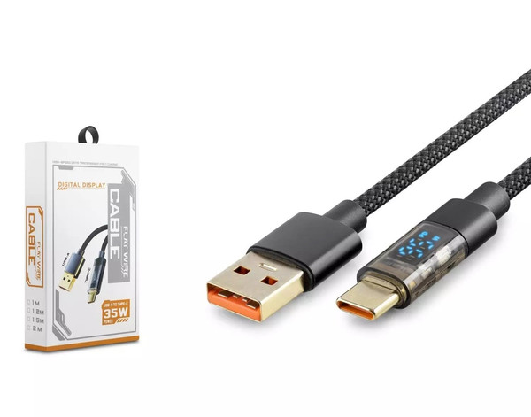 Hadron HDX1300K Dijital Göstergeli Usb To Type-C 35W 1.2 M Hızlı Şarj Kablosu Siyah