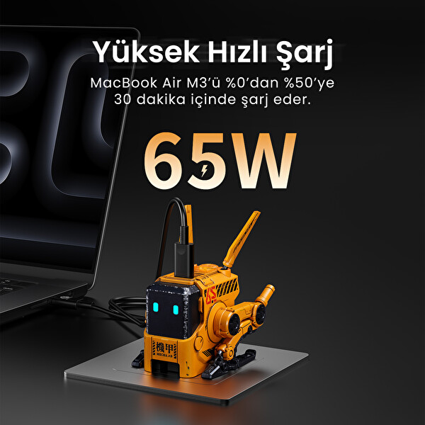GravaStar Alpha65 Özel Seri Robot Figürlü Sarı 65W Hızlı Şarj Adaptörü