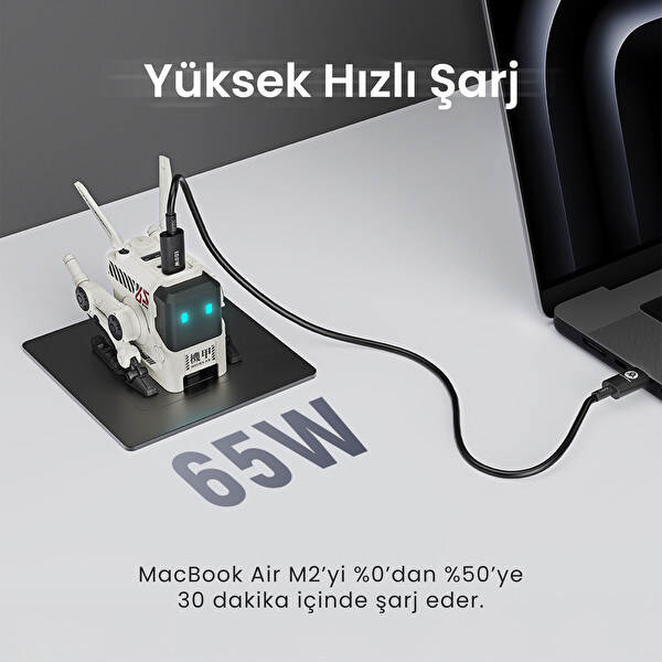 GravaStar Alpha65 Beyaz Robot Figürlü 65W Hızlı Şarj Adaptörü