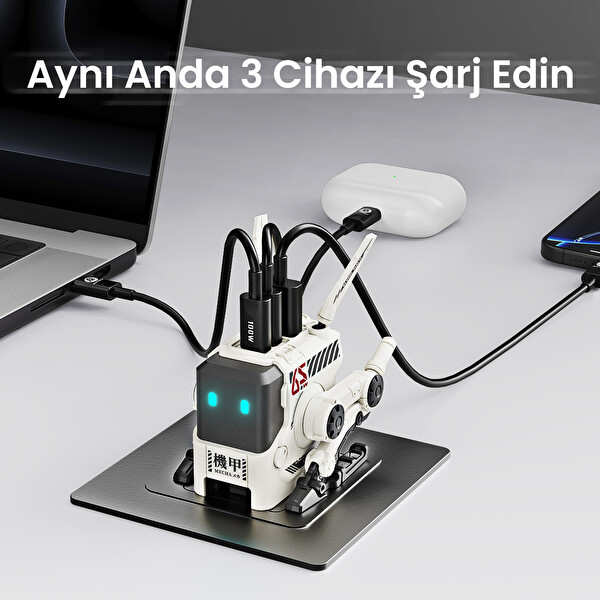 GravaStar Alpha65 Beyaz Robot Figürlü 65W Hızlı Şarj Adaptörü